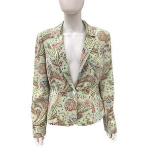 NWT J.McLaughlin Blazer Womens SZ12 Silk Cotton Spandex Blend Floral Print Green